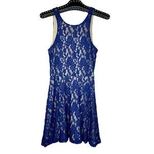 Mimi Chica Blue Floral Lace Sleeveless Fit & Flare Dress Medium